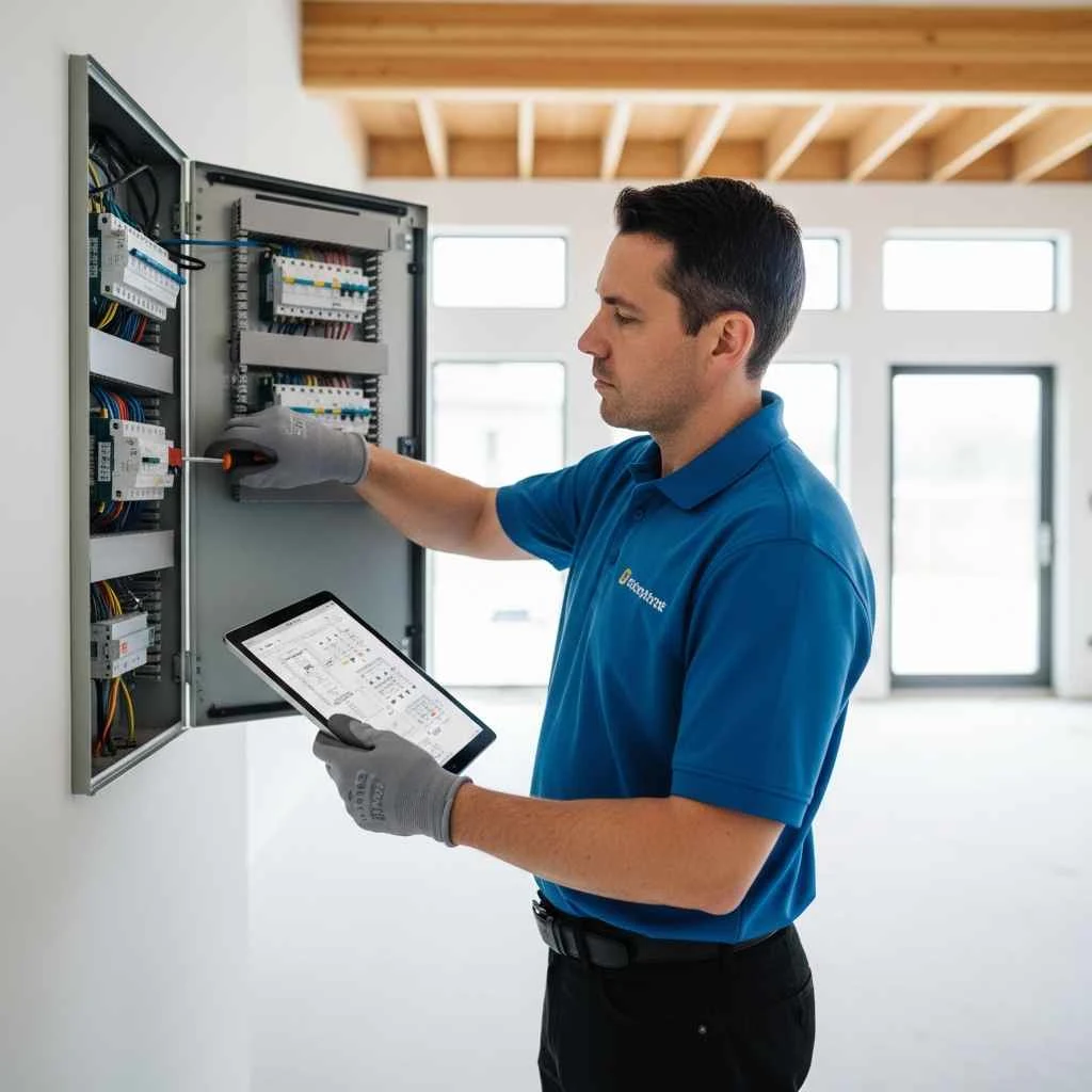 Electrician installing smart panel equipment